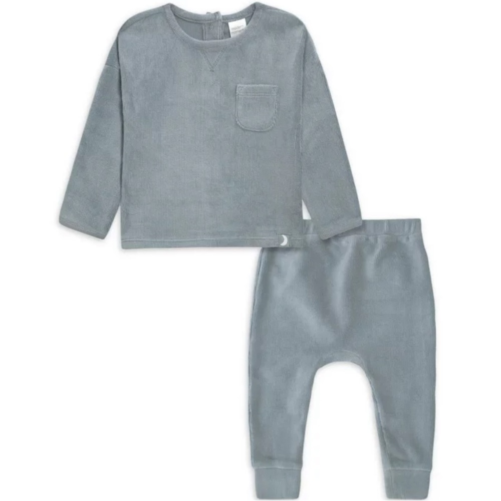 Gerber Baby Gender Neutral Long Sleeve Velour Top & Pant, 2-Piece Outfit Set